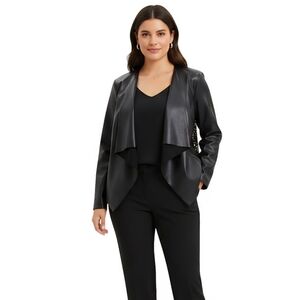 Thalia Soda Black Faux Leather Lace Goth Punk Open Front Jacket Size XL